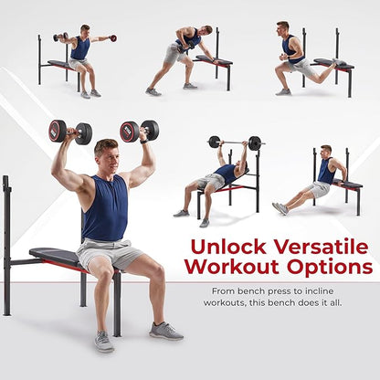 Sunny Health & Fitness Compact Premium Incline Bench Press Bar Rack Set & Optional Leg Extension