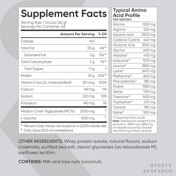 Sports Research Whey Protein - Sports Nutrition Whey Isolate Protein Powder for Lean Muscle