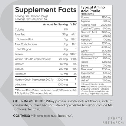 Sports Research Whey Protein - Sports Nutrition Whey Isolate Protein Powder for Lean Muscle