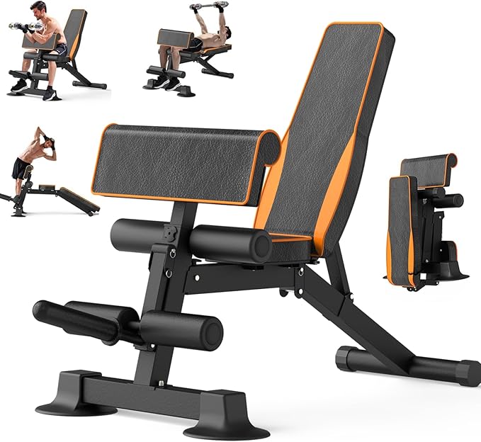 Adjustable Weight Bench, Multi-function Preacher Curl Bench for Home Gym, Foldable Leg Extension