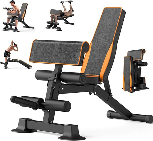 Adjustable Weight Bench, Multi-function Preacher Curl Bench for Home Gym, Foldable Leg Extension