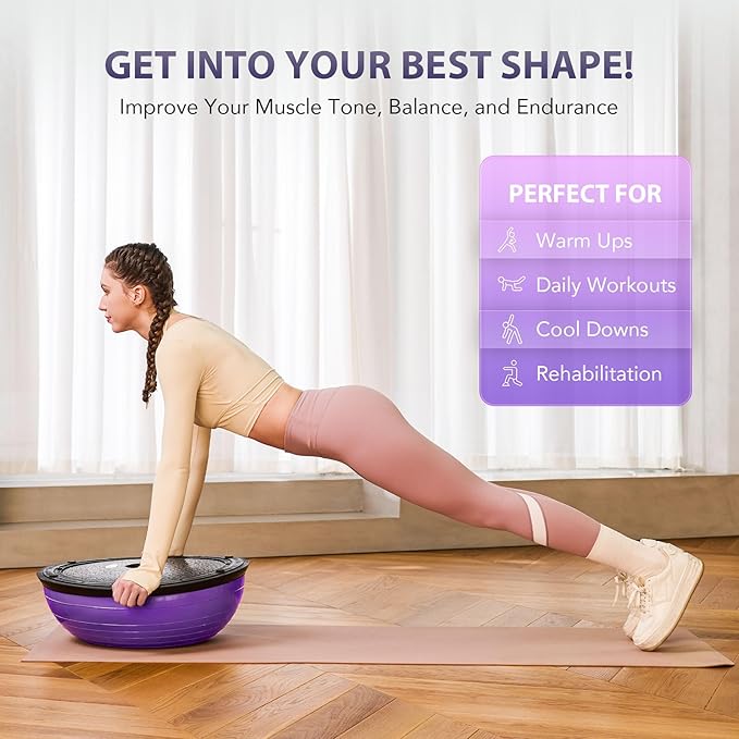 ZELUS Balance Ball Trainer with Resistance Bands and Foot Pump, Inflatable Yoga Ball for Home Gym