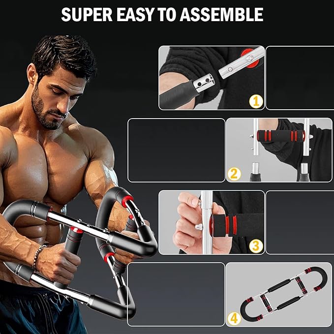 Latest-Gen Twister Arm Trainer, Adjustable Power Spring Workout Bar, Forearm Triceps Chest