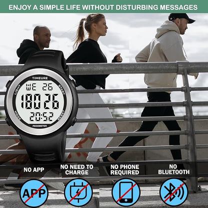 Mens Pedometer Watch for Walking Step Counter Watch No Charging, No App Connection, with EL