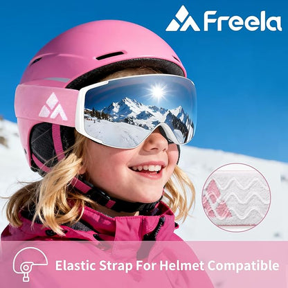 Freela Kids Ski Snowboard Goggles for Toddler(3-14) Youth Anti Fog Anti UV Goggles Girls Boys Snow
