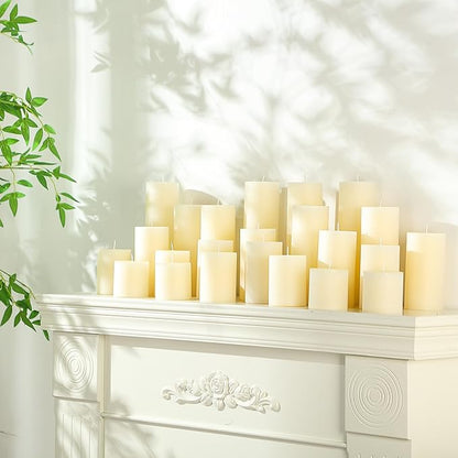 Shihanee 36 Pcs Pillar Candles 3 in x 3,4,5,6,8,10 Dripless Unscented Smokeless Candle Long Burning