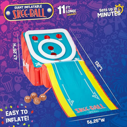 Flybar FunPark Giant Inflatable Skee-Ball Game – 11 Ft Long w/ 4 Balls & Electric Air Pump – Indoor