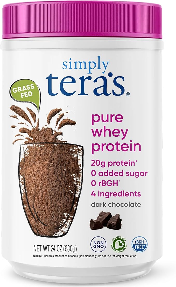 simply tera's Pure Whey Protein Powder - Dark Chocolate Clean Protein Powder, Grass Fed Whey