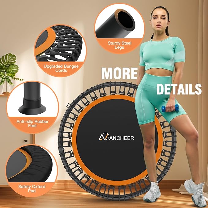 ANCHEER 40" Foldable Mini Trampoline,Max Load 450lbs/550lbs Indoor Trampoline,with 4 Level