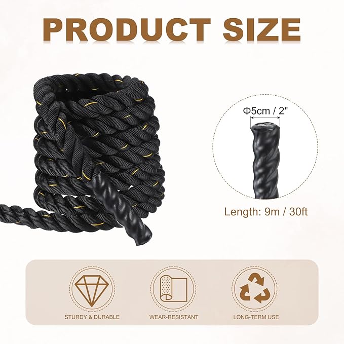 MECCANIXITY Battle Rope 30ft x 2 Inch Polyester Workout Rope Heavy Fitness Exercise Rope for