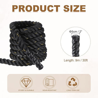 MECCANIXITY Battle Rope 30ft x 2 Inch Polyester Workout Rope Heavy Fitness Exercise Rope for