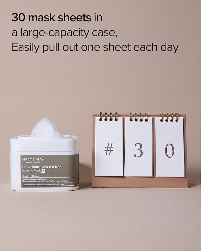 Mary&May CICA Houttuynia Tea Tree Calming Mask - Daily Pull Out Sheet Mask for Instant Soothing &