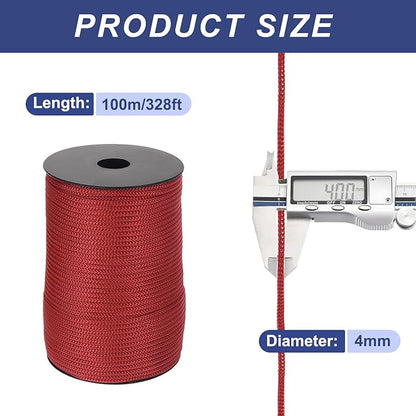 MECCANIXITY 5/32 Inch Polypropylene Rope Braided Ropes, 328ft Camping Rope Hollow Utility Cord for