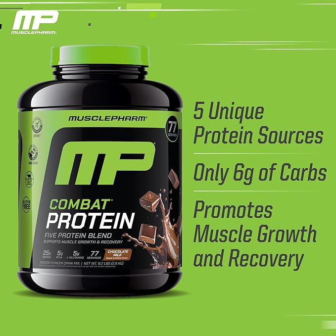 MusclePharm Combat Protein Powder, Chocolate Milk Flavor, Fuels Muscles for Productive Workouts, 5