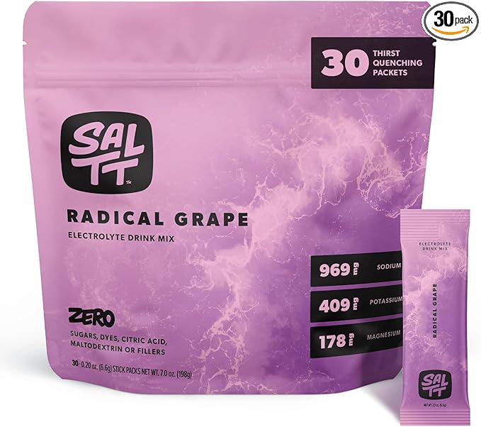 SALTT Electrolytes Powder Flavored Drink Mix - Radical Grape - 30 Hydration Packets - Magnesium