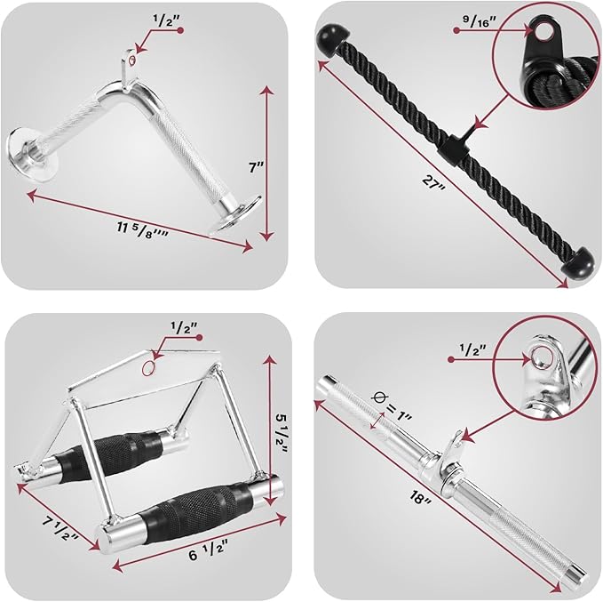 Yes4All Tricep Press Down Cable Machine Attachment Set, LAT Pulldown Attachment, Cable Machine