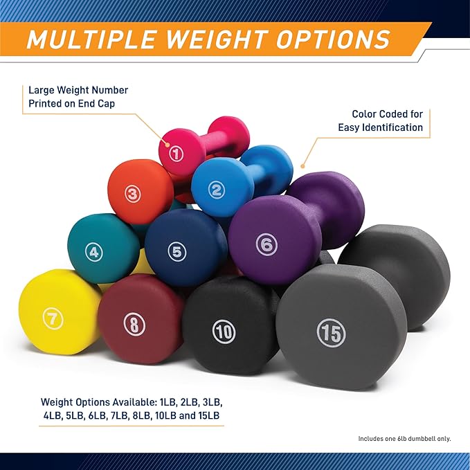 Marcy Colored Neoprene Dumbbell (Sold in Singles or Set) Hand Weights, Exercise Free Weights for