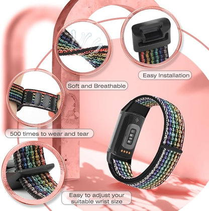 Sport Loop Nylon Watch Bands Compatible with Fitbit Charge 6/5, Adjustable Breathable Replacement