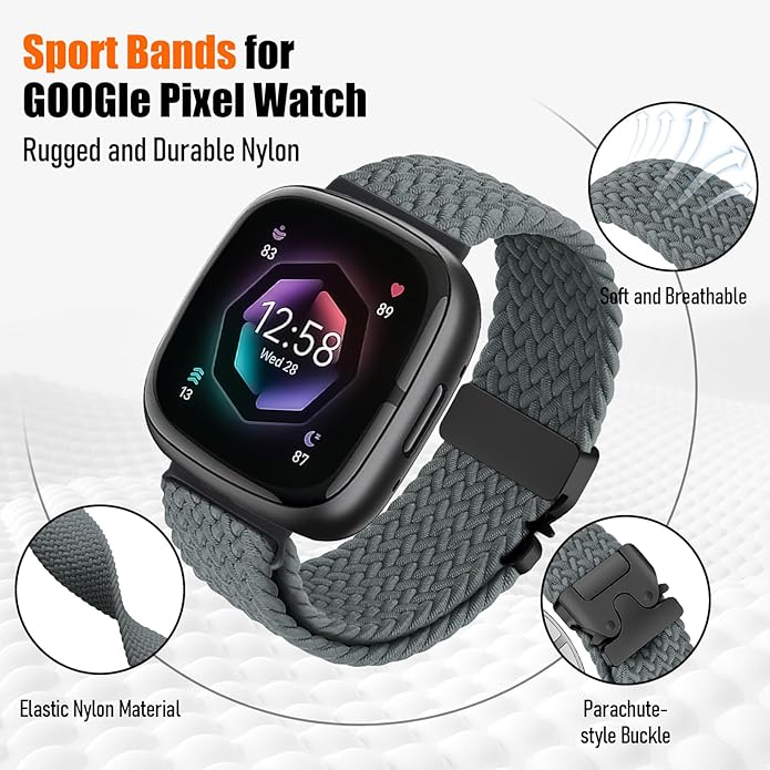 Braided Stretchy Band for Fitbit Versa 4/Versa 3/Sense 2/Sense Watch Band Women Men,Parachute-style