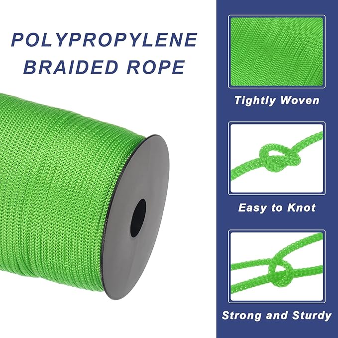 MECCANIXITY 5/32 Inch Polypropylene Rope Braided Ropes, 328ft Camping Rope Hollow Utility Cord for