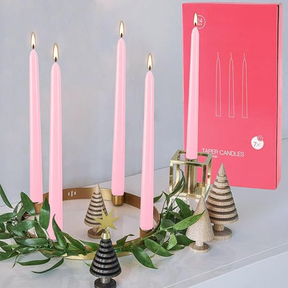 24 Pack Pink Taper Candles, 7-8 Hours Burn Time, Unscented, Smokeless and Dripless, 0.75 x 10 Inch
