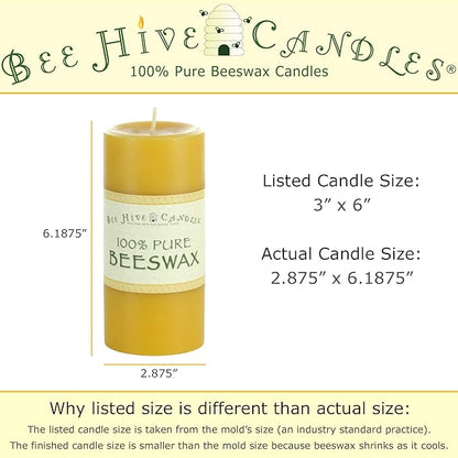 100% Pure Beeswax Pillar Candle (3" x 6") | Natural Beeswax Candles | Soy, Paraffin & Fragrance
