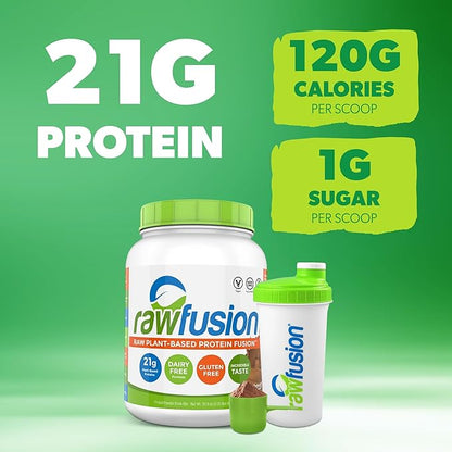 Rawfusion- Vegan Protein Powder, Natural Chocolate - 30 Servings, 21g of Plant Based Protein, Low