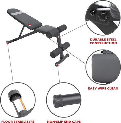 Sunny Health & Fitness Compact Premium Incline Bench Press Bar Rack Set & Optional Leg Extension