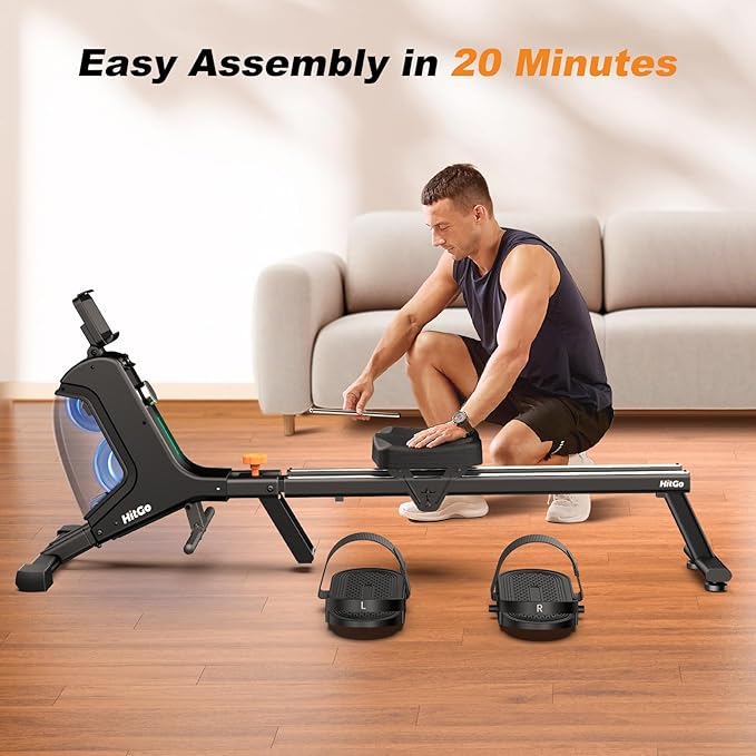Magnetic Rowing Machine for Home Use, Foldable Rower with 32 Levels of Silent Resistance, LED Light
