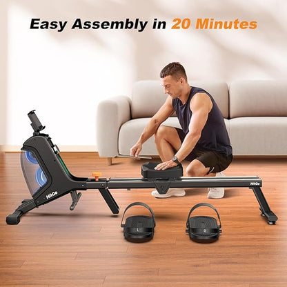 Magnetic Rowing Machine for Home Use, Foldable Rower with 32 Levels of Silent Resistance, LED Light