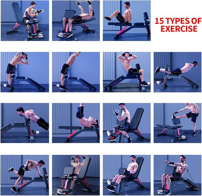 Adjustable Weight Bench,Utility Workout Bench Foldable Incline Decline Benches for Home Gym Full