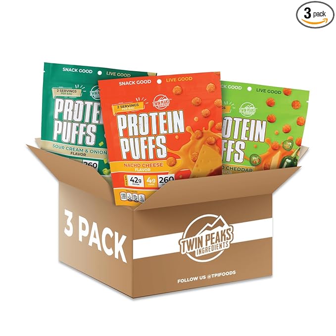 Twin Peaks Low Carb, Keto Friendly Protein Puffs, (Combo Pack, 2.1 Ounce), 2 Servings, 3 Pack (60g