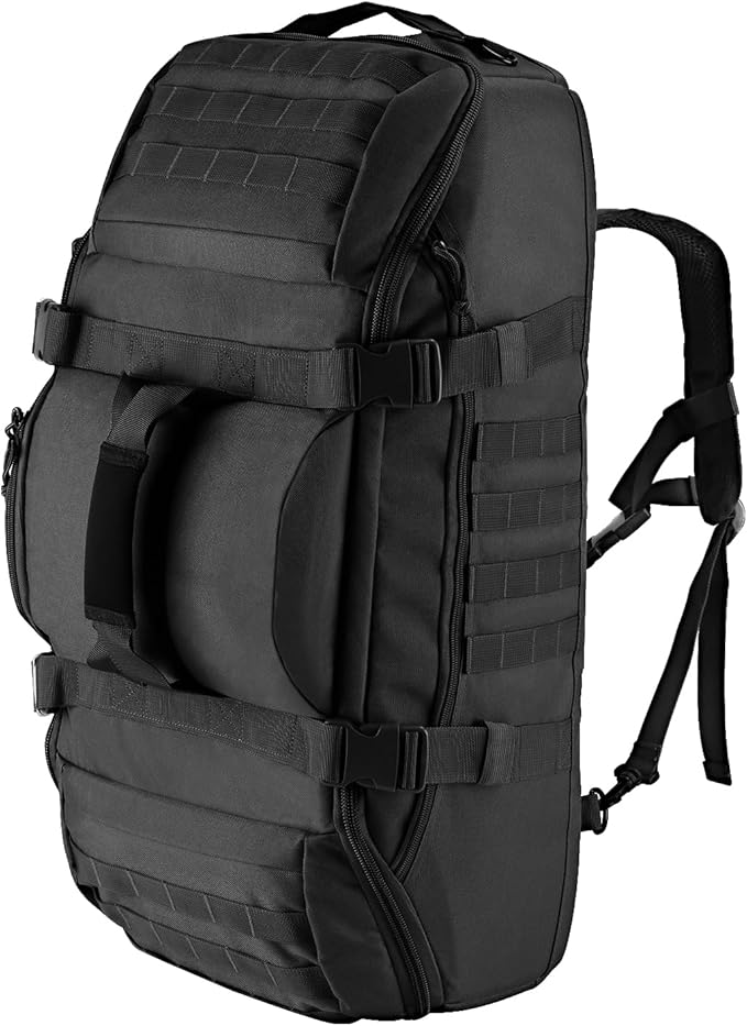 65L Large Duffle Bag, 3-in-1 Tactical Backpack MOLLE Pack for Workout, Sports, Gym, Outdoor, Black
