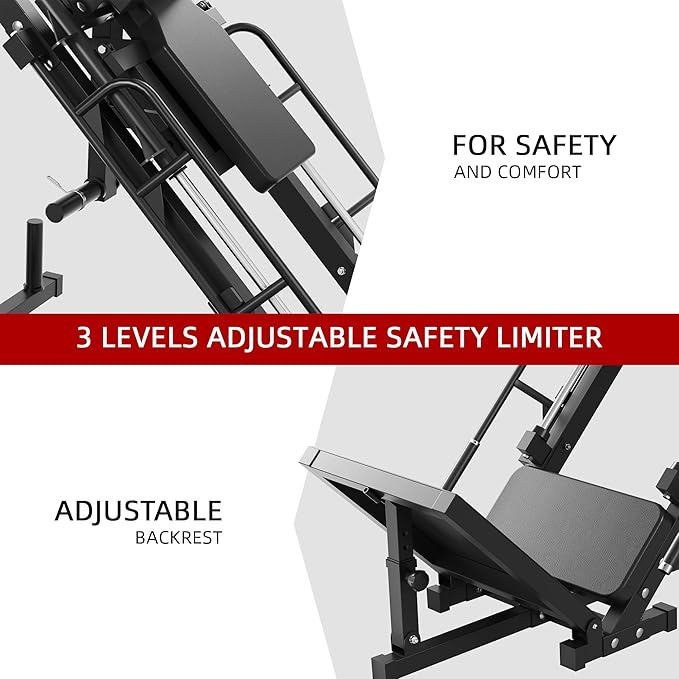 Leg Press Hack Squat Machine, Plate Loaded Adjustable Leg Press Machine, Hack Squat Machine with
