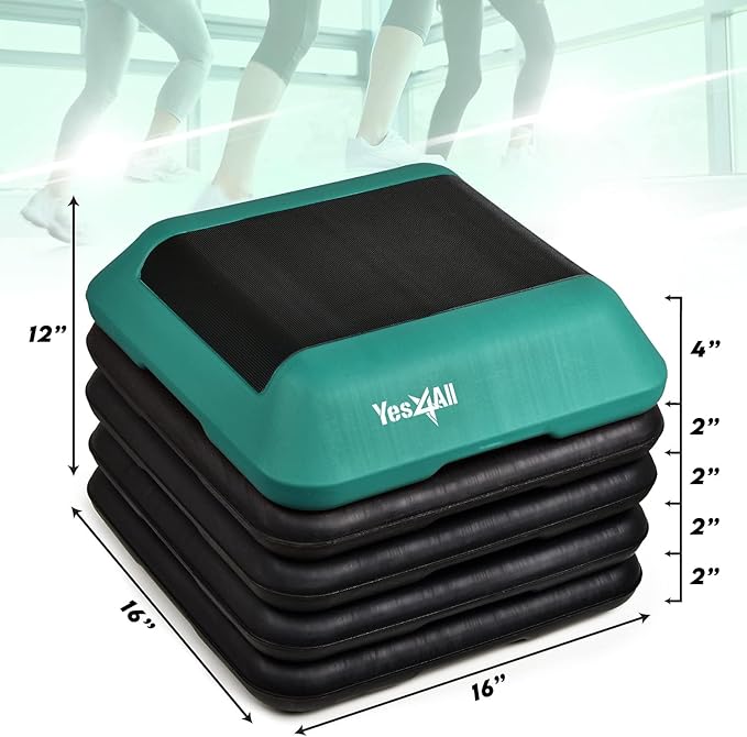 Yes4All 16"x16" Adjustable High Step Aerobic Platform with 4 Risers, Height-Adjustable