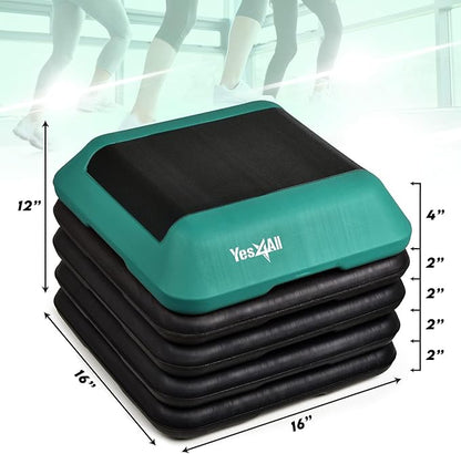 Yes4All 16"x16" Adjustable High Step Aerobic Platform with 4 Risers, Height-Adjustable