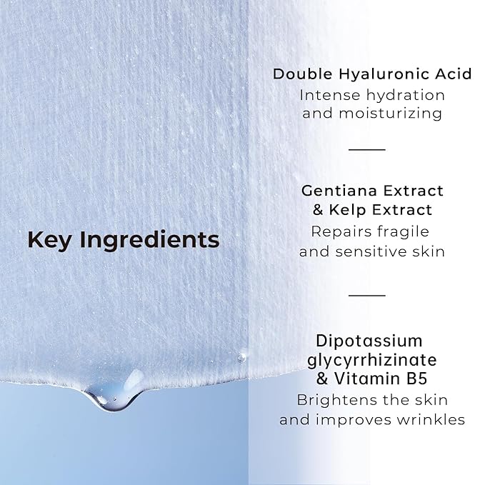 '+WIS+ Hyaluronic Acid Face Mask 24 EA with Hyaluronic Acid Serum and Vitamin B5, Hydrating Facial