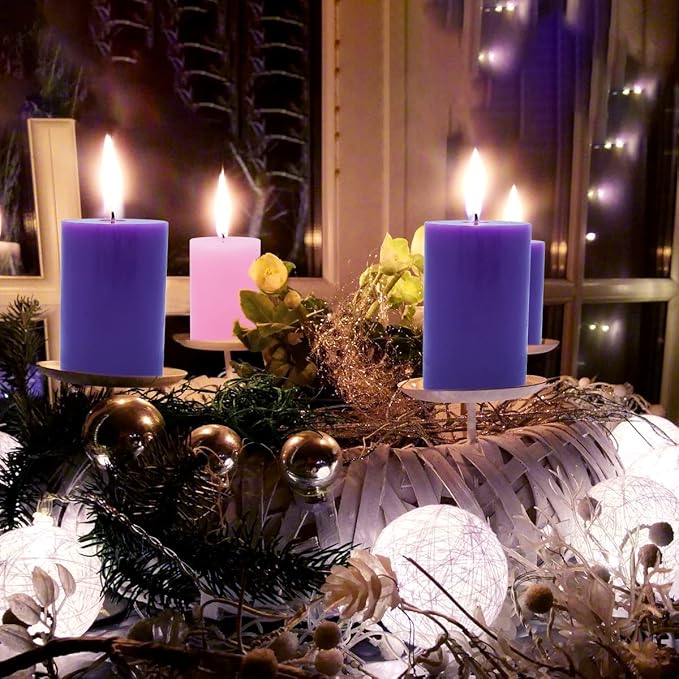2x3 Inch Advent Pillar Candles Set of 4 Unscented Dripless Purple Pink Candles for Christmas