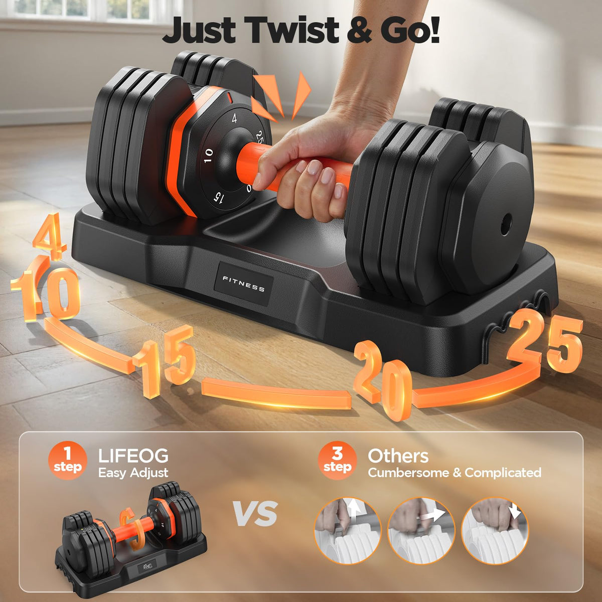 2026 Updated Adjustable Dumbbell Set of 2, 5-in-1 Weights Dumbbell Set with Storage Box, 25lbs