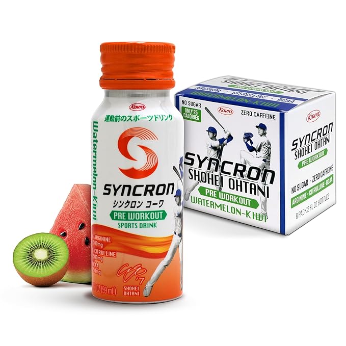 Syncron Pre Workout Sports Drink Endorsed by Shohei Ohtani, Aluminum Bottled, Sugar Free Pre