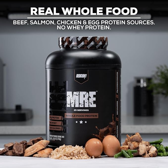 REDCON1 MRE Protein Powder, Fudge Brownie - Meal Replacement Protein Blend Made with MCT Oil &