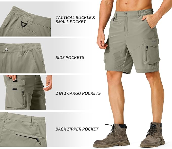 Men's Hiking Cargo Shorts Quick Dry Lightweight Travel Shorts with Multi Pockets for Fishing