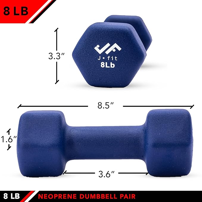 JFIT Dumbbell Pairs or Sets – Neoprene & Vinyl Coated Hand Weights for Home Gym, Strength Training