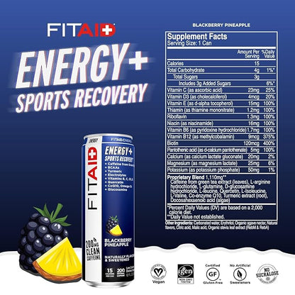 LIFEAID FITAID Energy Drink, 200mg Natural Caffeine, Keto, 15 Calories, Variety Pack, BCAAs