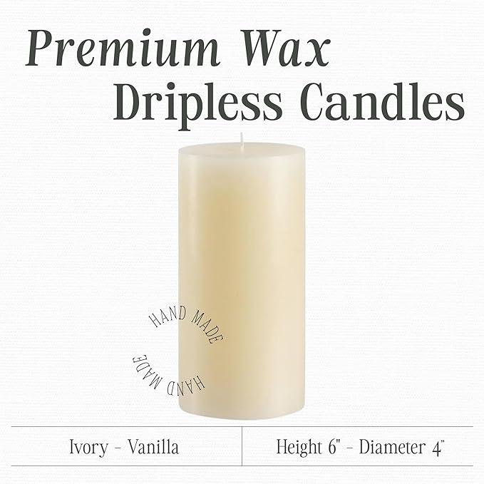 Mister Candle Dripless Vanilla Scented Ivory Pillar Candle Hand Made Vanilla Pillar Candles with