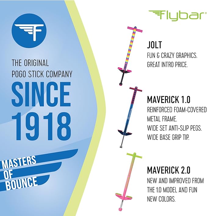 Flybar Maverick 2.0 Foam Pogo Stick for Kids Ages 5 and Up, 40 to 80 Pounds - Outdoor Toy for Boys