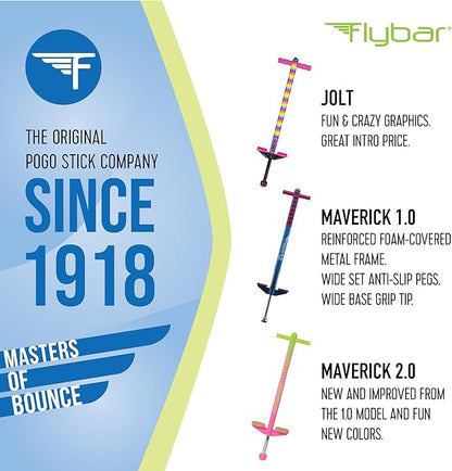 Flybar Maverick 2.0 Foam Pogo Stick for Kids Ages 5 and Up, 40 to 80 Pounds - Outdoor Toy for Boys