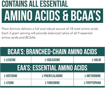 Plant Aminos Organic Essential Amino Acids (EAAs) & BCAA - 100% Plant-Based Raw, Vegan - All 9