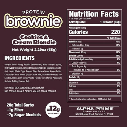 Prime Bites Protein Brownie from Alpha Prime Supplements | High Protein, Collagen Fortified Low