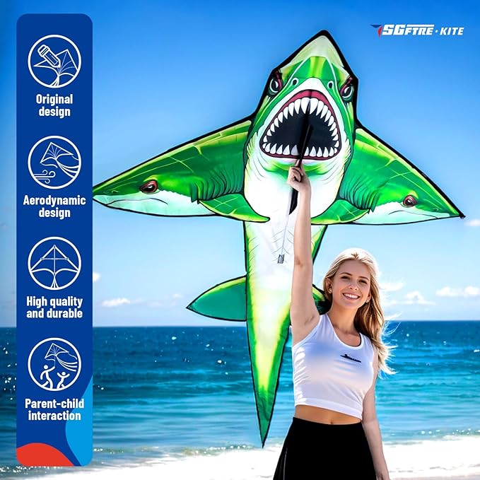 Three Headed Shark Kite for Kids and Adults,Kites for Kids Ages 8-12 Easy to Fly,Single Line Beach
